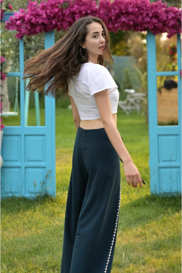 ELİŞİ BONCUKLU BİLMECE PANTOLON - PETROL YEŞİLİ